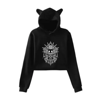 Толстовка с кошачьими ушками Hollow Knight, женские укороченные толстовки с длинными рукавами, женские повседневные уличные укороченные топы