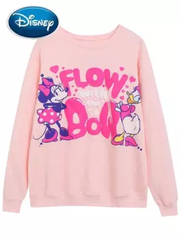Толстовка с мультяшным принтом Disney и Минни Маус, Дейзи, Дак, Harajuku, женский пуловер с круглым вырезом, джемпер с длинными рукавами, женский розовый