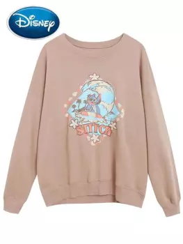 Толстовка с мультяшным принтом Disney Stitch Little Monster, Harajuku, женский пуловер с круглым вырезом, флисовый джемпер с длинными рукавами, топы Femme
