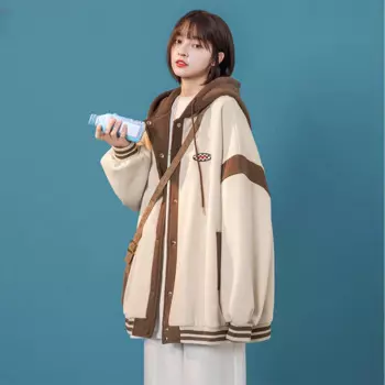 Толстовка женская с капюшоном, мешковатая одежда, свитшот на молнии, толстая хлопковая толстовка с капюшоном, на пуговицах, большие размеры Xxl