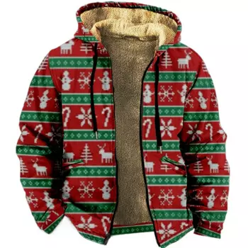Толстовки на молнии для мужчин и женщин с рождественскими элементами, зимнее красное пальто, толстовка с длинными рукавами, повседневная куртка с капюшоном