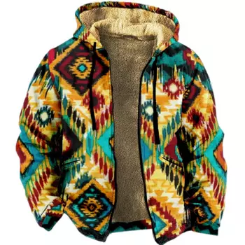 Толстовки на молнии для мужчин, повседневная лоскутная куртка в этническом стиле с узором, винтажное зимнее пальто, толстовка с длинными рукавами, повседневная куртка с капюшоном