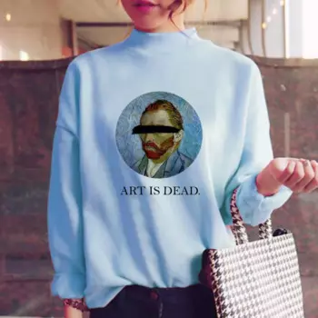 Толстовки с капюшоном Ван Гога, женская модная толстовка в стиле Харадзюку, флисовая японская толстовка большого размера, женская синяя