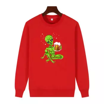 Толстовки с забавным рисунком Alien Drinking Beer Ufo Alcohol Толстовка с круглым вырезом зимний хлопковый толстый свитер с капюшоном Мужская спортивная одежда