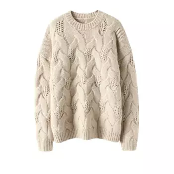 Толстый роскошный кашемировый свитер, Женский дизайнерский пуловер, зимняя одежда, женский свободный пуловер с круглым вырезом и вырезами