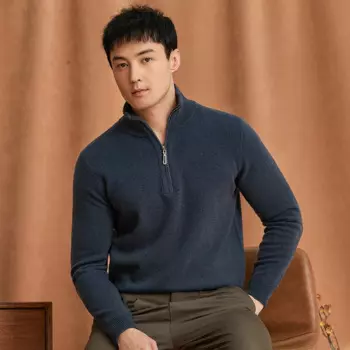 Толстый вязаный свитер из 100% овечьей шерсти, Осень-зима 2024, Модный пуловер на молнии, мужские теплые джемперы из чистой шерсти с длинным рукавом