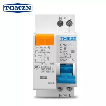 TOMZN Автоматический выключатель остаточного тока 230V 1P+N