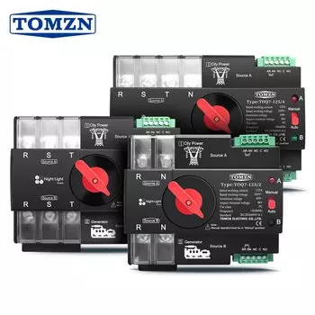 TOMZN Din-рейка, 3-фазный 2P3P4P 63A, 100A, 125A, 230 В, двойная мощность, автоматическая передача, электрический селекторный переключатель, бесперебойный ATS