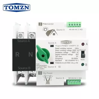 TOMZN TOQ5-100PV/2 Автоматический двухполюсный переключатель 100A для фотоэлектрических систем