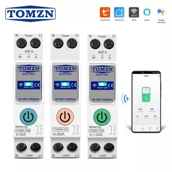 TOMZN WiFi Умный автомат с датчиком тока 1-63A