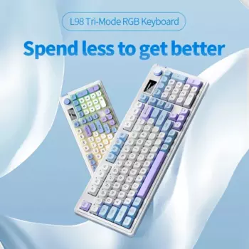 Тонкая мембрана L98, 98 клавиш, бесшумная клавиатура, Bluetooth/2,4g, беспроводная/Проводная, трехрежимная клавиатура, ручка для регулировки громкости и освещения