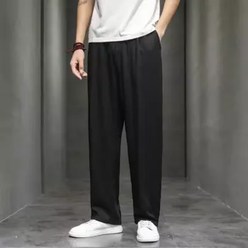 Тонкие льняные штаны в китайском стиле, мужские свободные прямые брюки Harlan, мужские хлопковые льняные повседневные брюки, мужские брюки большого размера