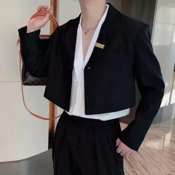 Тонкие мужские пиджаки, модный корейский стиль, роскошный короткий костюм, пальто, однотонная универсальная куртка, осень 2024, новая одежда 9C2536