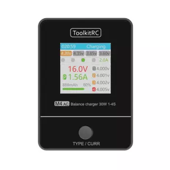 ToolkitRC M4AC 30 Вт LiPO LiFE LiHV Компактное зарядное устройство переменного тока 1-4S XT60 интерфейс для радиоуправляемой модели FPV гонки Фристайл Дрон батареи