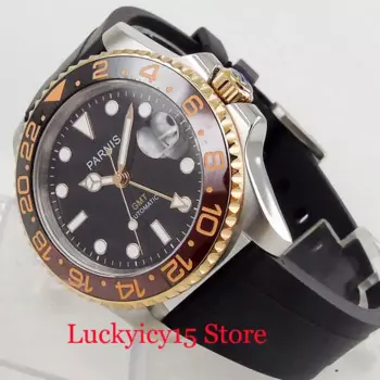 Топ бренд сапфировое стекло классический 40 мм автоматические мужские часы с Функция GMT резиновый ремешок Авто Дата