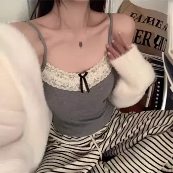 Топ женский кружевной с бантом и кружевом, облегающий