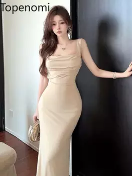 Topenomi французское сексуальное Бандажное платье с открытой спиной, женское банкетное длинное платье с высокой талией, приталенное, темпераментное вечернее платье без рукавов