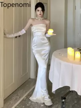 Topenomi высококачественное белое свадебное платье для женщин французское сексуальное платье без бретелек с завышенной талией облегающее вечернее длинное платье с юбкой-годе роскошное платье