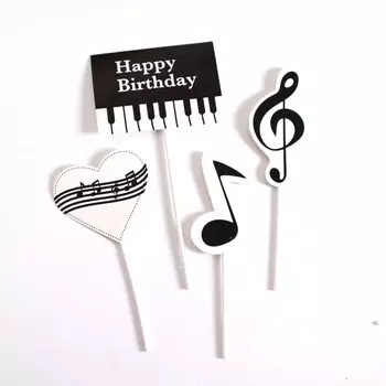 Топпер для торта Jeyomerry "С Днем Рождения", пианино, черный