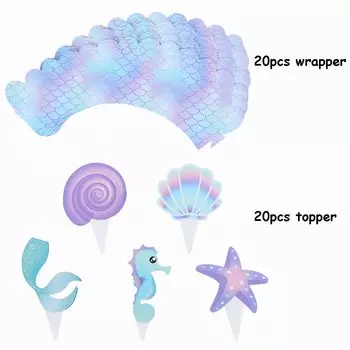 Топперы для кексов русалка 20 шт