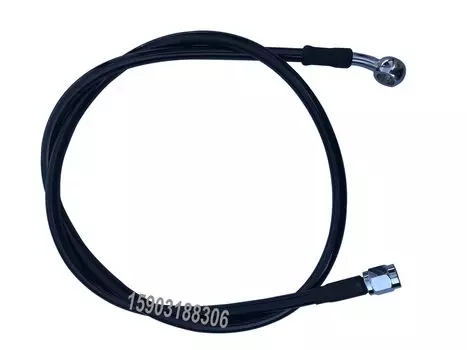 Тормозной шланг из ПТФЭ в оплетке из нержавеющей стали с обжимными внутренними фитингами An3 3/8-24 и банджо.