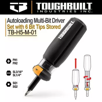 TOUGHBUILT TB-H5-M-01 6-в-1 Автозагрузка многобитный драйвер с 6-битными наконечниками, хранящимися для Phillips, Slotted и винты с квадратными головками