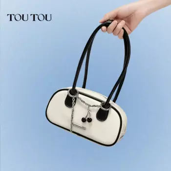 TOUTOU женская сумка для боулинга, дизайнерская роскошная брендовая реплика сумки 2024, мини-вечерняя сумка через плечо с вишней, кожаная большая сумка, рождественская