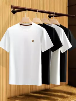 Товар вернулся! Приятная для кожи и удобная мерсеризованная модель хлопковая Летняя мужская белая Базовая футболка с круглым вырезом и короткими рукавами