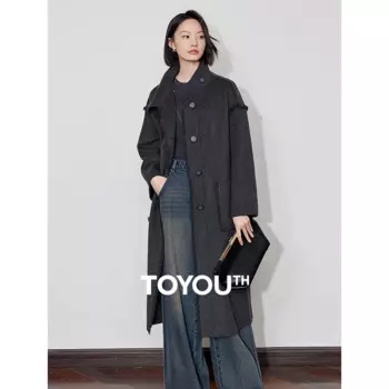 TOYOUTH женские шерстяные пальто 2024, зимняя новая двусторонняя однобортная офисная женская верхняя одежда с воротником-стойкой, куртка