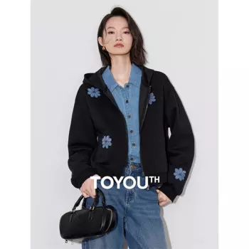 TOYOUTH женский свитшот 2024, осенний новый повседневный кардиган с цветочной вышивкой и капюшоном на молнии, пальто