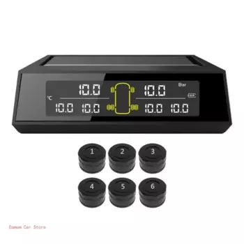 TPMS Автомобильная система контроля давления в шинах, беспроводная солнечная энергия, 6 датчиков