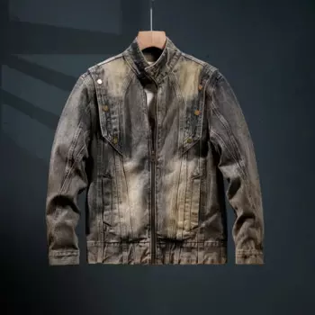 Тяжелая промытая градиентная куртка в гангстерском стиле, красивая джинсовая мужская куртка, Новинка осени 2024, американская ретро одежда для работы, джинсовая куртка