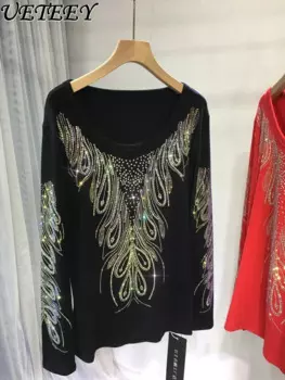 Тяжелая вышивка, популярная женская рубашка с длинным рукавом, женская тонкая хлопковая футболка с длинным рукавом и круглым вырезом