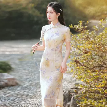 Традиционная китайская одежда, длинный высококачественный Улучшенный женский чонсам, Новинка лета 2023, приталенное платье в стиле ретро, темпераментное платье Ципао
