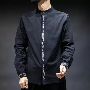 Традиционная китайская одежда для мужчин, хлопковая льняная Повседневная рубашка с длинным рукавом и воротником-стойкой, костюм кунг-фу Тан, Стильные топы