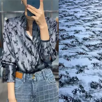 Традиционное китайское платье-рубашка в стиле чернильной живописи с цифровой печатью, эластичное атласное платье из шелка тутового шелкопряда