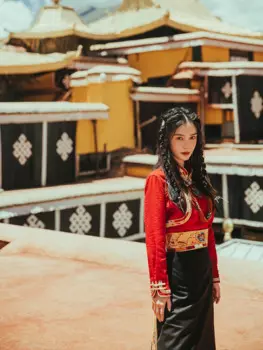 Традиционное тибетское платье, полуюбка, Женская Ретро Юбка с запахом, а-юбка