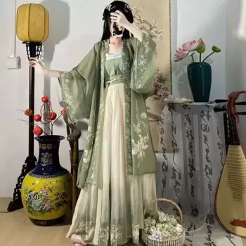 Традиционный китайский женский костюм Hanfu для косплея, платье династии древней песни, Женский весенне-летний зеленый костюм ханьфу