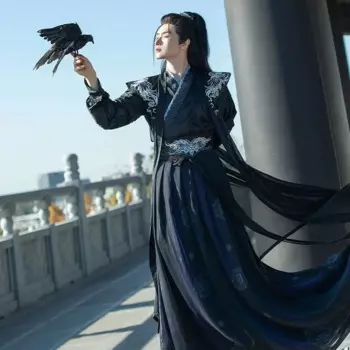 Традиционный костюм в китайском стиле ханьцев, мужская одежда с круглым вырезом, костюм Тан, Винтажный Мужской красивый костюм ханьфу