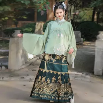 Традиционный повседневный костюм Hanfu с вышивкой в китайском стиле и воротником-стойкой