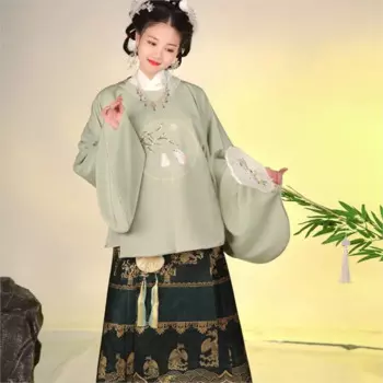 Традиционный повседневный костюм Hanfu с вышивкой в китайском стиле и воротником-стойкой