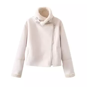 TRAF женская 2024, осенне-зимняя новая модная короткая теплая куртка, шикарная куртка с отложным воротником, Джокер, куртка с длинными рукавами, верхняя одежда Mujer