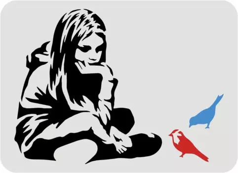 Трафарет Бэнкси Девушка с голубым птицей Beebeecraft