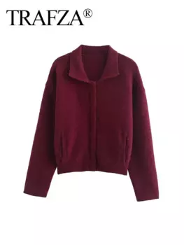 TRAFZA женская уличная куртка, осенняя новая шикарная куртка на молнии с карманами, свитер, женская тонкая верхняя куртка с лацканами и карманами