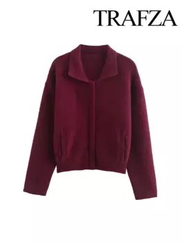 TRAFZA женская уличная куртка шикарный свитер на молнии с карманами, осенняя новая женская тонкая короткая куртка с карманами и лацканами, верхняя куртка