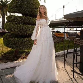 ТРАПЕЦИЕВИДНОЕ элегантное Новое свадебное платье, романтическое Привлекательное платье-Русалка с открытыми плечами, пышные платья невесты с длинным рукавом