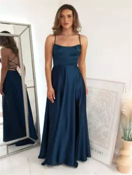 ТРАПЕЦИЕВИДНОЕ элегантное вечернее платье для выпускного вечера милое платье без рукавов в пол со шнуровкой сзади шелковое атласное вечернее платье с высоким вырезом