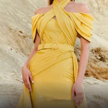 ТРАПЕЦИЕВИДНОЕ Тюлевое платье для выпускного вечера с открытыми плечами, воротником хомутиком и короткими рукавами, плиссированное платье с высоким разрезом, длинное платье со шлейфом