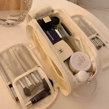 Трехслойная косметичка из искусственной кожи для девочек, 1 шт., большая вместительная сумка для стирки, модная однотонная портативная сумка на молнии, легкая