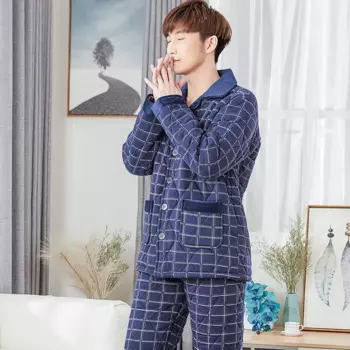 Трехслойная Утепленная зимняя Пижама, Мужская стеганая куртка, хлопковая стеганая Пижама, мужской толстый спортивный костюм большого размера XXXL